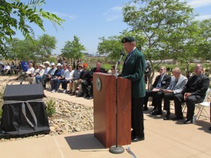 Medal of Honor recipient Col. Roger Donlon was guest speaker at the Memorial Walkway dedication ceremony at Miramar National Cemetery.  Donlon was the first U.S. soldier to be awarded the Medal of Honor for heroic actions during the Vietnam War.