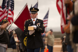 Sgt. 1st Class Joshua Gendron of the 11th Armored Cavalry carries the urn bearing Sgt. Schroeter’s remains into the ceremony.