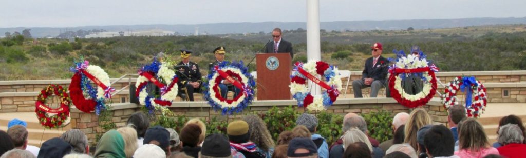 Some 600 veterans and their families, along with active duty military, and members of the public attended the fifth annual Veterans Memorial Service, May 29, at Miramar National Cemetery. Cemetery Director Rex Kern welcomes the audience to the ceremony.