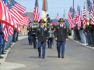 Lt. Col. Felix Perex, left, commanding officer of the 8th Cavalry Regiment at Fort Hood, Tex., led the cortege escorting Sgt. Charles Schroeter’s remains to the Memorial Circle at Miramar National Cemetery.